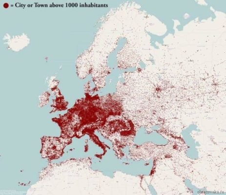 Урбанізація Зарубіжної Європи, рівень країн в таблиці