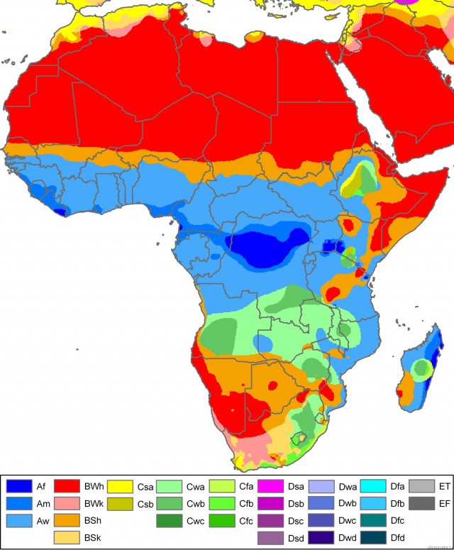 Клімат Африки – типи і карта, коротко для уроку географії у 7 класі