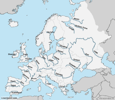 Річки Зарубіжної Європи – великі і найдовші судноплавні річки на карті