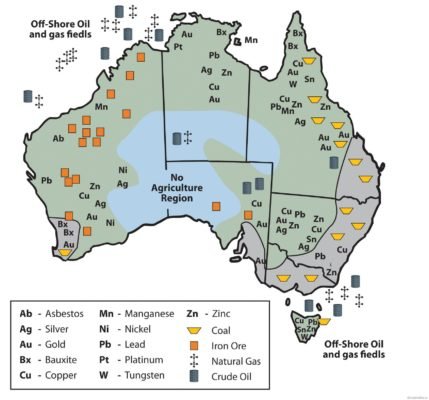 Рельєф та корисні копалини Австралії, карта з характеристикою