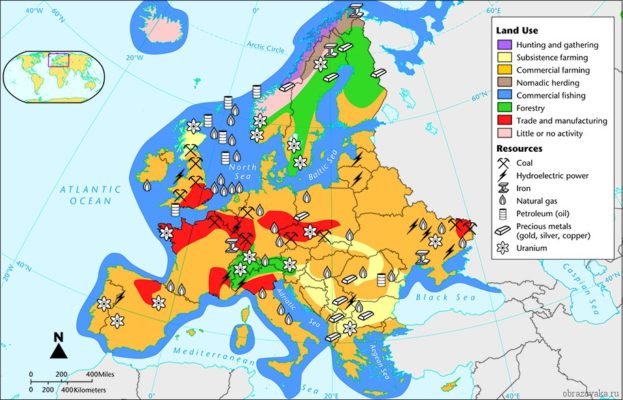 Господарство Зарубіжної Європи – таблиця і малюнок розселення з географії (11 клас)